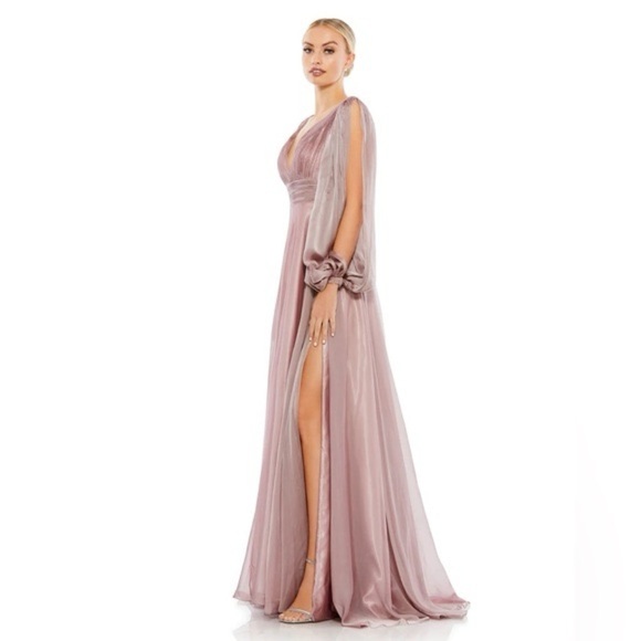 Mac Duggal Chiffon Open Sleeve A Line Gown Size 2 NEW - Picture 3 of 13